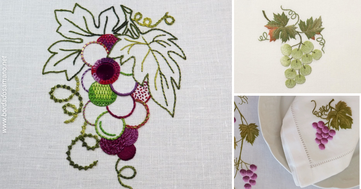 How to embroider grapes and vine leaves - Ideas and advice - Hand ...